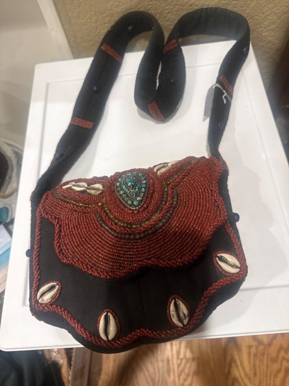 vintage Tibetan or Himalayan-style tribal BEADED crossbody bag
